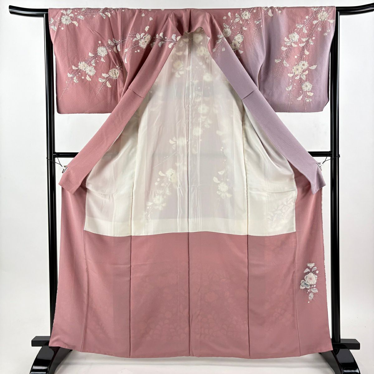 訪問服 身長165.5cm 袖長64cm M 雙層 翠山工房 落款あり 辻花染 漸層 粉紅 純蠶絲 逸品級