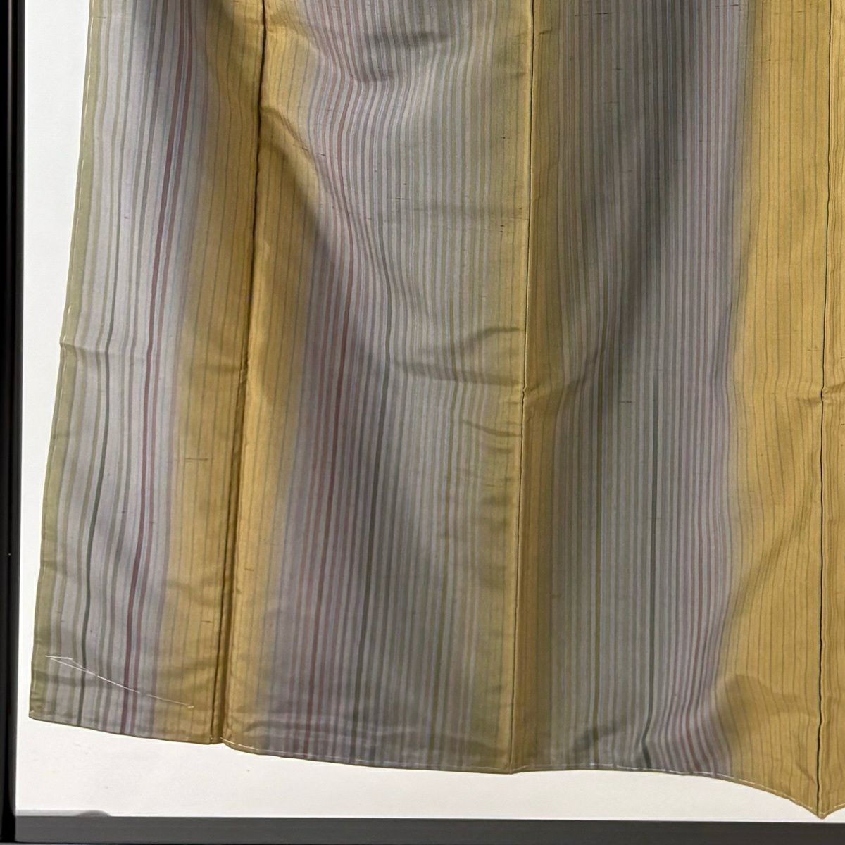 【美品】 付下 身長152cm 袖長60cm S 雙層 伊那紬織織 地 證書あり 縦縞 山吹茶 純蠶絲 逸品級