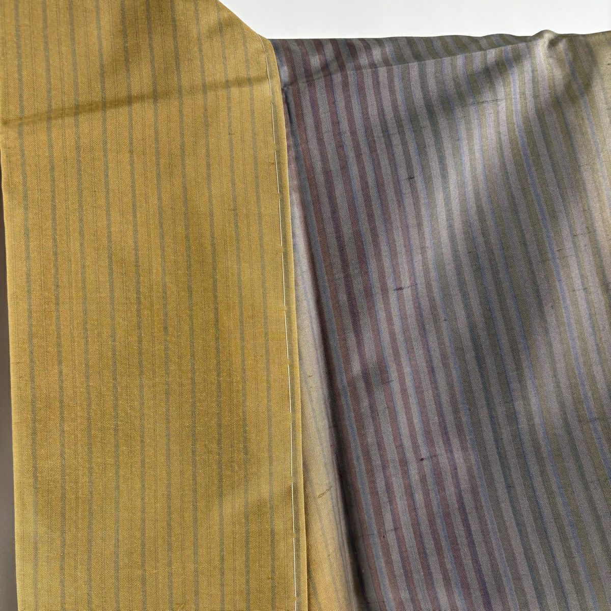 【美品】 付下 身長152cm 袖長60cm S 雙層 伊那紬織織 地 證書あり 縦縞 山吹茶 純蠶絲 逸品級
