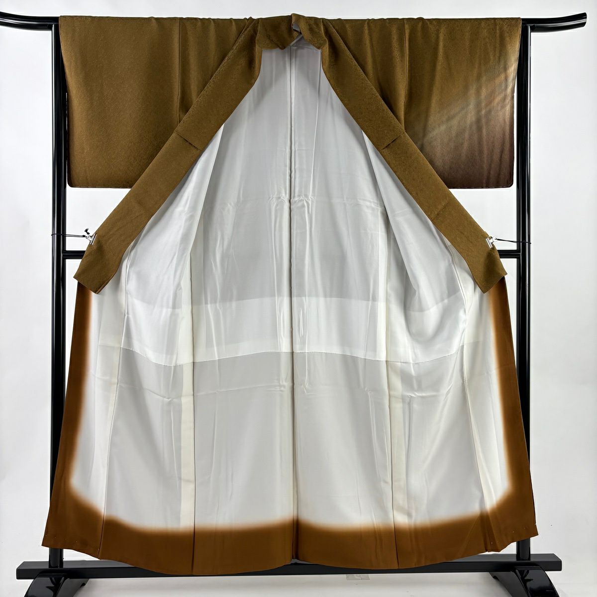 【美品】 付下 身長157cm 袖長65cm M 雙層 和田光正 落款あり 瓢箪 草花紋 金銀彩 漸層 山吹茶 純蠶絲 逸品級