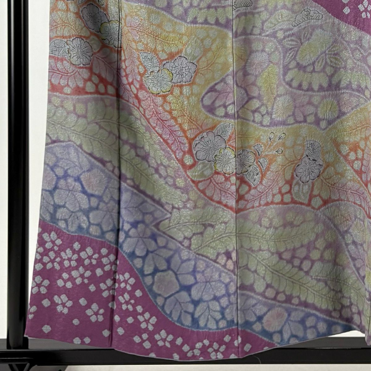 【美品】訪問服 身長155.5cm 袖長66.5cm M 雙層 樋熊哲也 落款あり 辻花染圖案 松樹 染分 ぼかし 灰紫 純蠶絲 逸品級