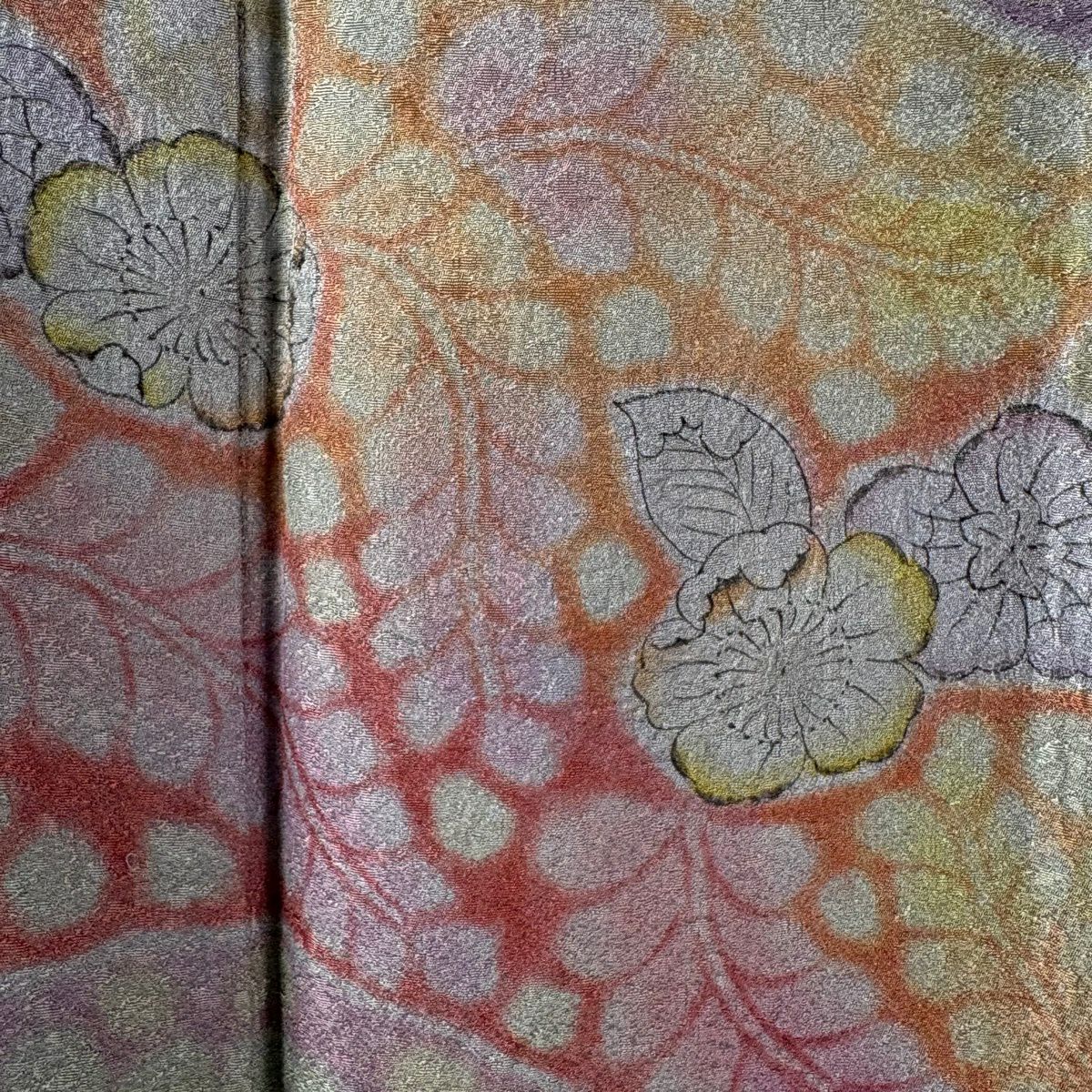【美品】訪問服 身長155.5cm 袖長66.5cm M 雙層 樋熊哲也 落款あり 辻花染圖案 松樹 染分 ぼかし 灰紫 純蠶絲 逸品級