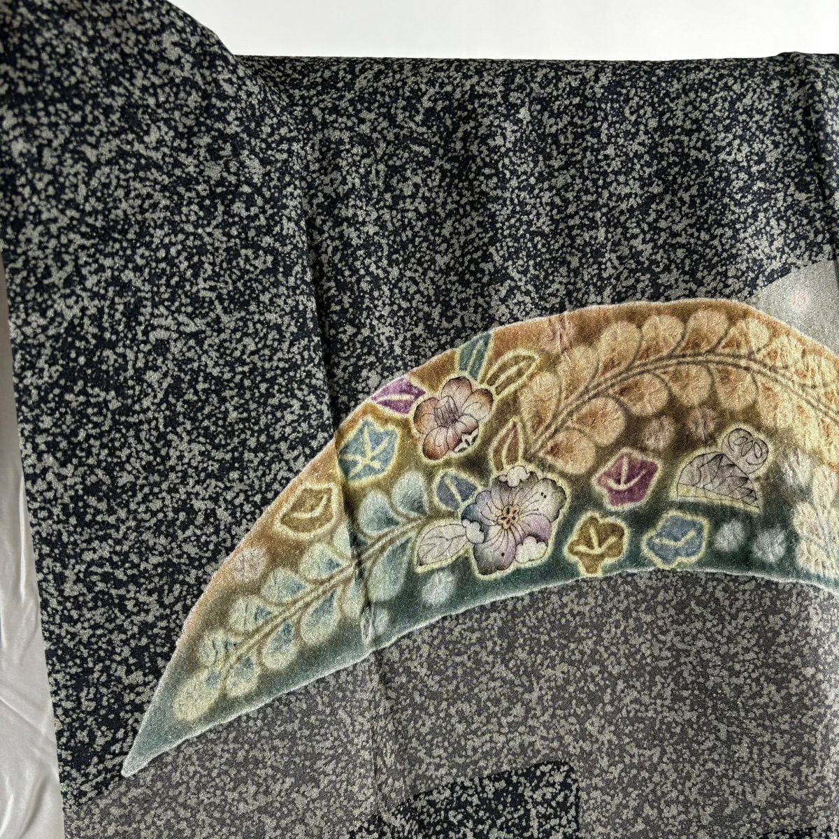 訪問服 身長155cm 袖長65.5cm M 雙層 樋熊哲也 落款あり 辻花染 青海波 絞染 金銀彩 灰綠 純蠶絲 逸品級