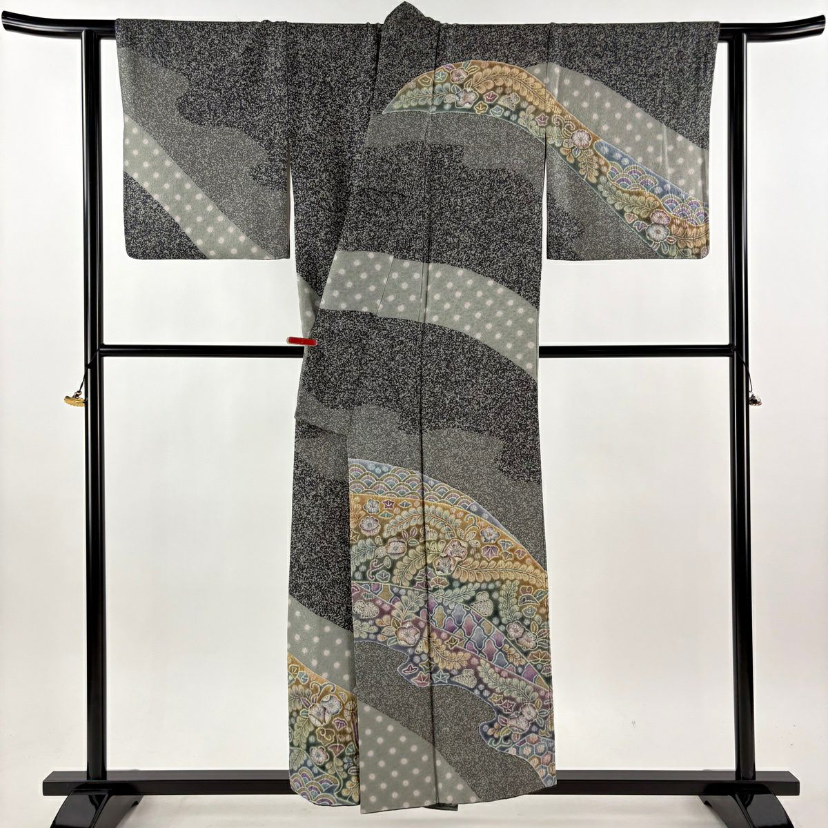 訪問服 身長155cm 袖長65.5cm M 雙層 樋熊哲也 落款あり 辻花染 青海波 絞染 金銀彩 灰綠 純蠶絲 逸品級