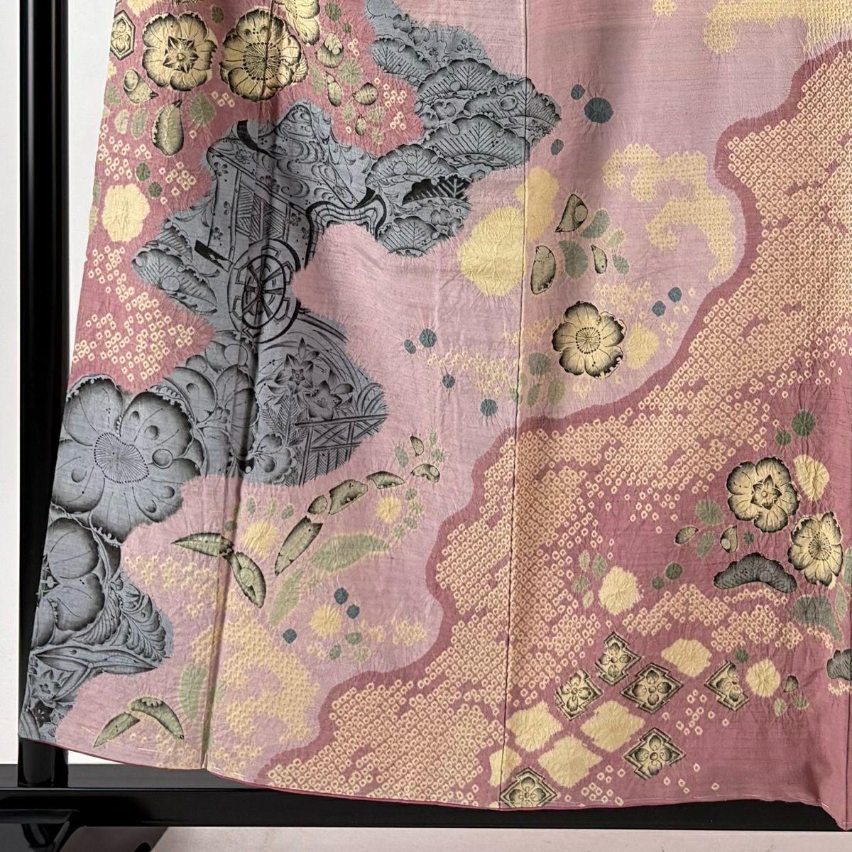 【美品】訪問服 身長158cm 袖長65cm M 雙層 大脇一心 紬織織 落款あり 辻花染 粉紅 純蠶絲 逸品級