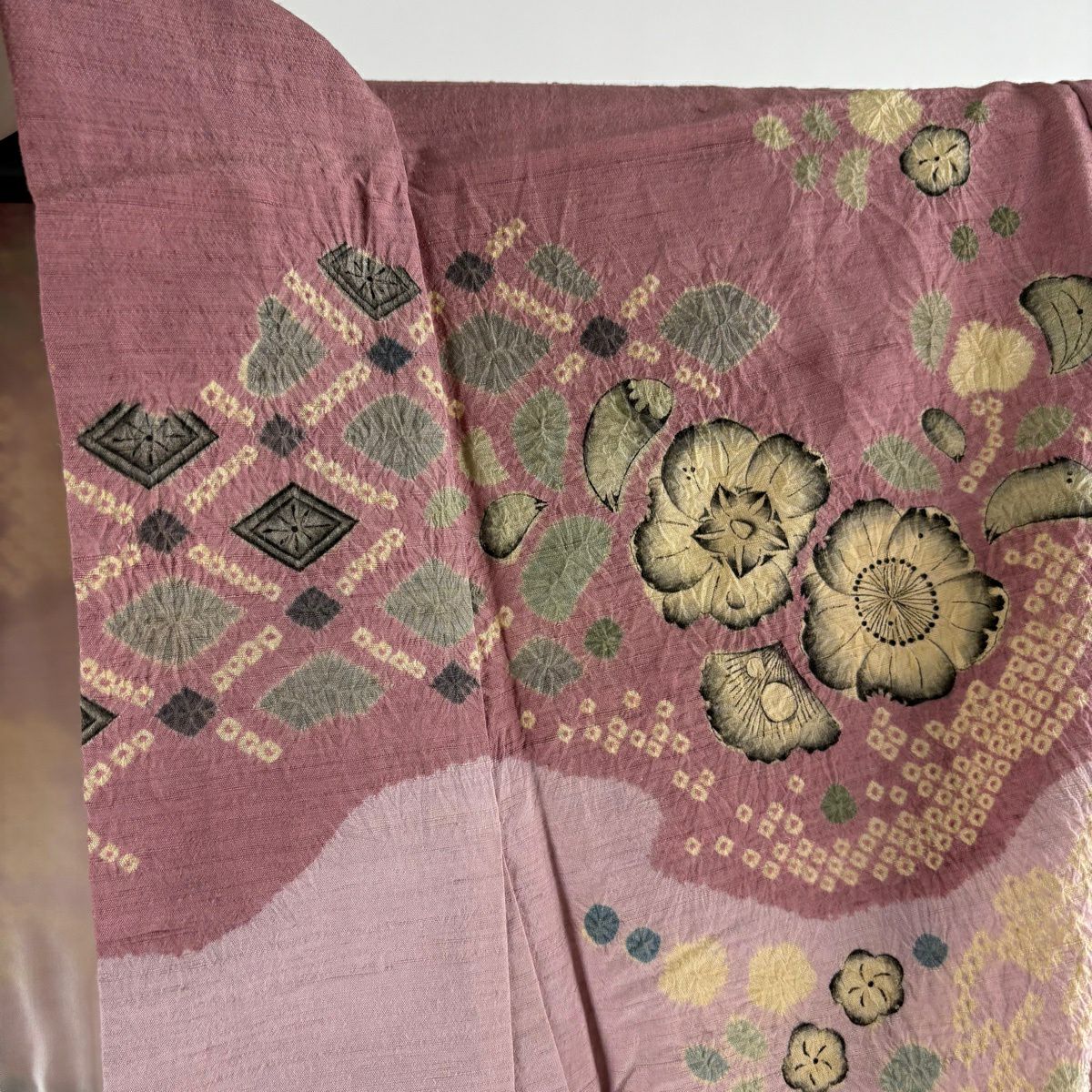 【美品】訪問服 身長158cm 袖長65cm M 雙層 大脇一心 紬織織 落款あり 辻花染 粉紅 純蠶絲 逸品級