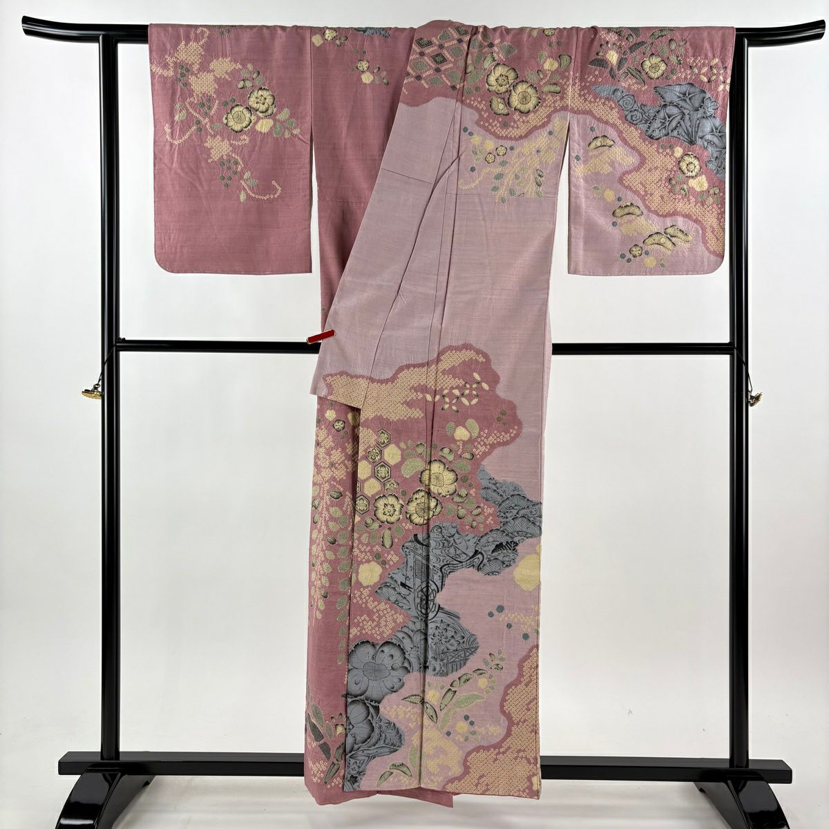 【美品】訪問服 身長158cm 袖長65cm M 雙層 大脇一心 紬織織 落款あり 辻花染 粉紅 純蠶絲 逸品級