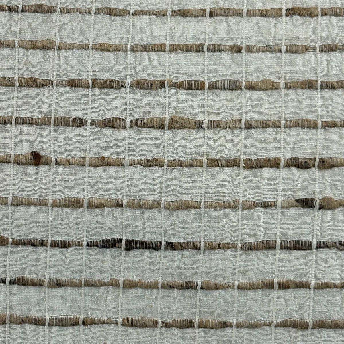 【美品】 袋帶 逸品級 縞 格子 米色 全通 純蠶絲