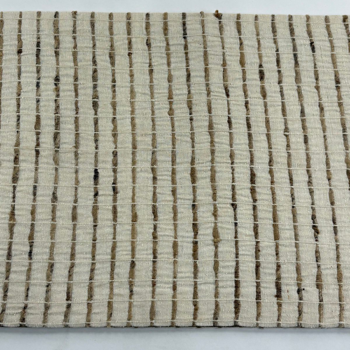 【美品】 袋帶 逸品級 縞 格子 米色 全通 純蠶絲