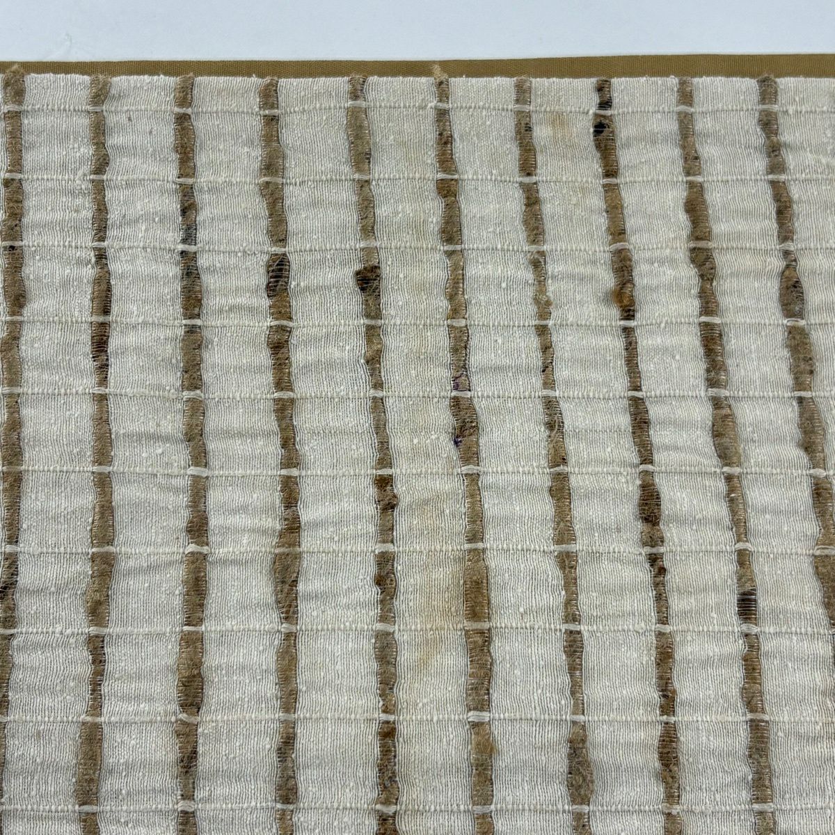 【美品】 袋帶 逸品級 縞 格子 米色 全通 純蠶絲