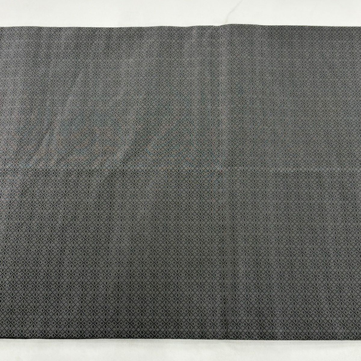 【美品】 袋帶 逸品級 三眠蠶絲 象 七寶紋 金銀彩 灰 深藍柄 純蠶絲