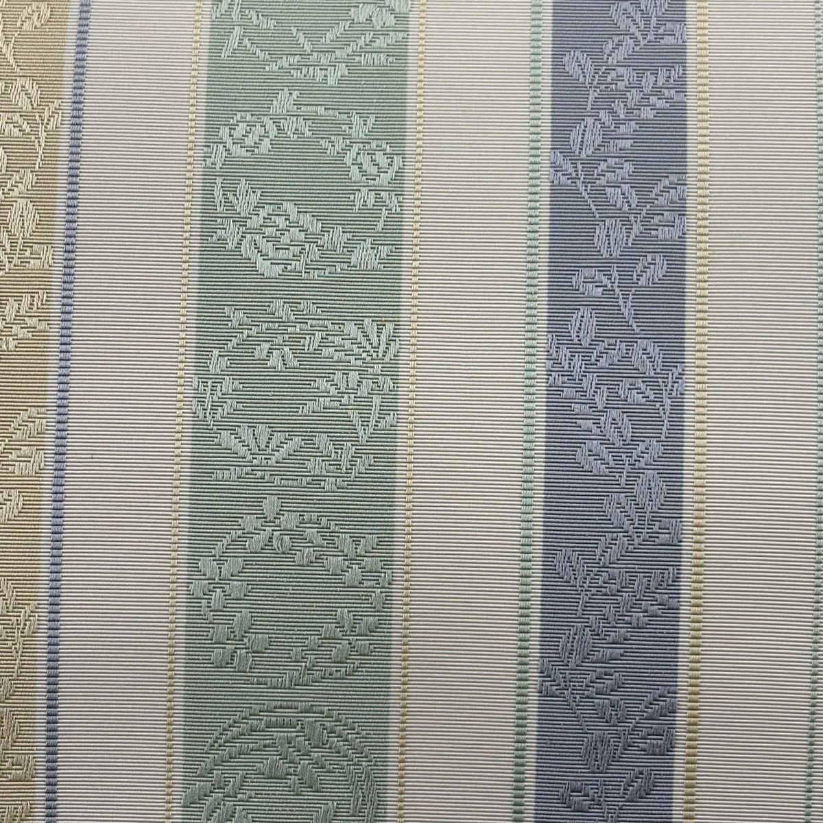 【美品】名古屋帶 逸品級 證書齊全 松樹葉仕立 八寸名古屋帶 博多織 縞花丸紋 米色 純蠶絲