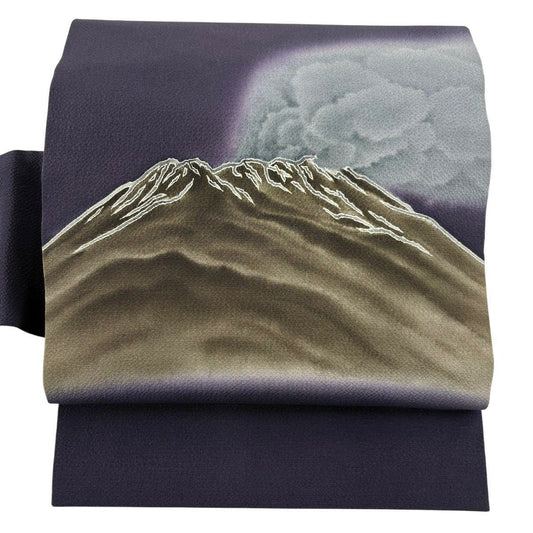【美品】名古屋帶 逸品級 山霞 漸層 深紫 純蠶絲