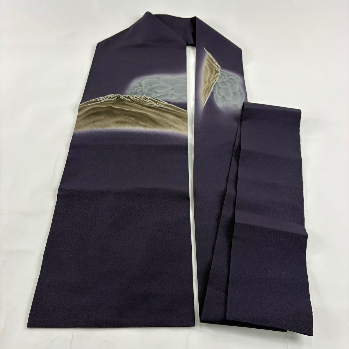 【美品】名古屋帶 逸品級 山霞 漸層 深紫 純蠶絲
