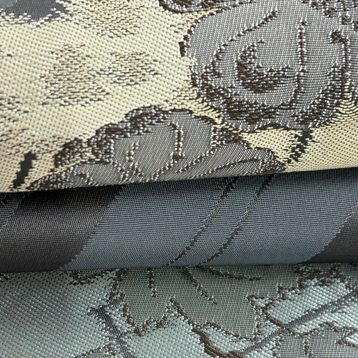 【美品】 袋帶 逸品級 附有落款 源氏香 草花紋 金絲 青灰 六通 純蠶絲