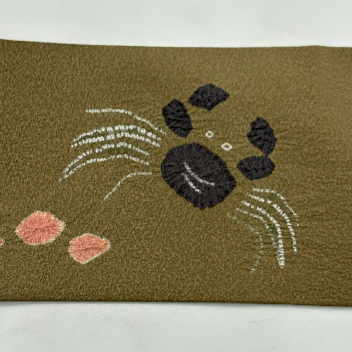 【美品】名古屋帶 逸品級 蟹 絞染 茶綠 純蠶絲