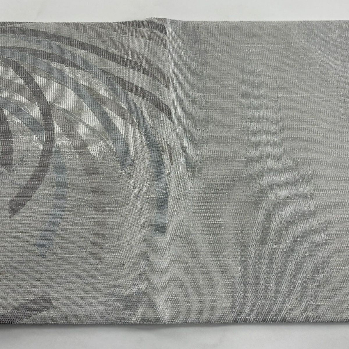 【美品】 袋帶 逸品級 となみ織物 落款あり 雙面 束帶熨斗紋 格子 灰色 六通 純蠶絲