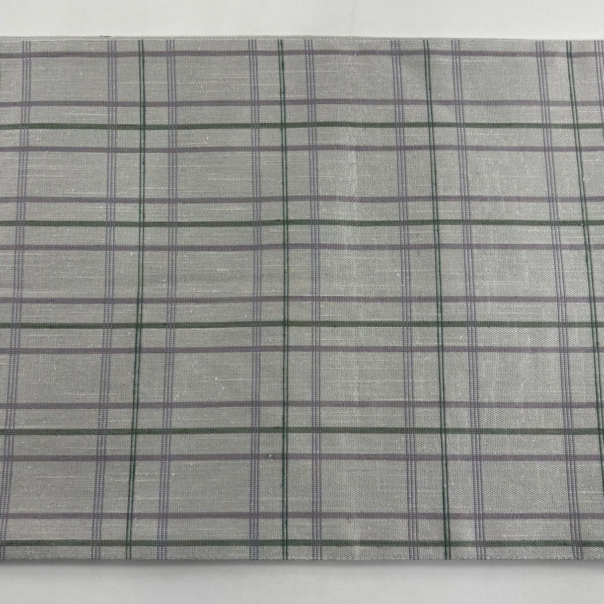 【美品】 袋帶 逸品級 となみ織物 落款あり 雙面 束帶熨斗紋 格子 灰色 六通 純蠶絲