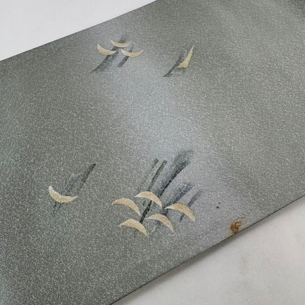 袋帶 秀品級 附落款 幾何學圖案 金金箔 漸變 灰綠色 大鼓圖案 純蠶絲