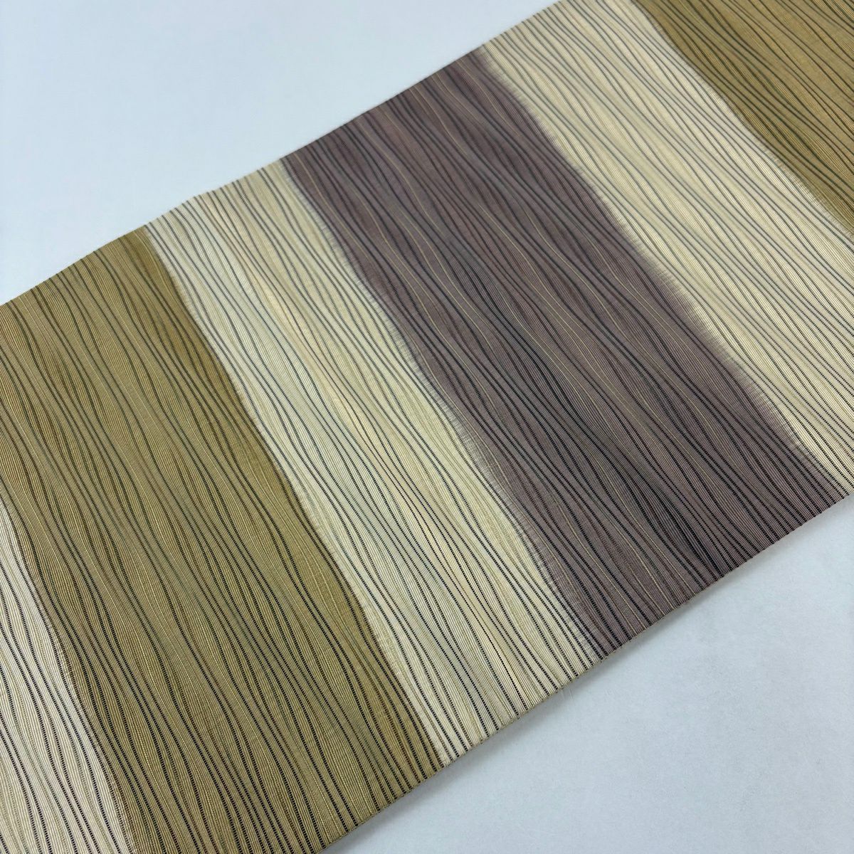 【美品】 袋帶 秀品級 段紋 亂紋 米色 全通 純蠶絲