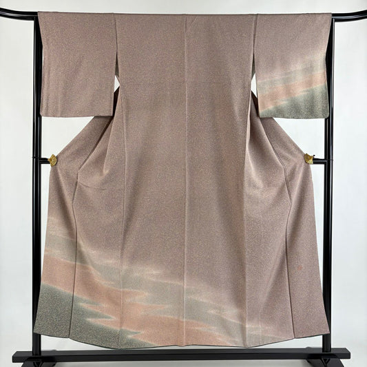 付下 身長153.5cm 袖長65cm M 雙層 落款有 霞 幾何學 漸層 淺小豆 純蠶絲 優品級