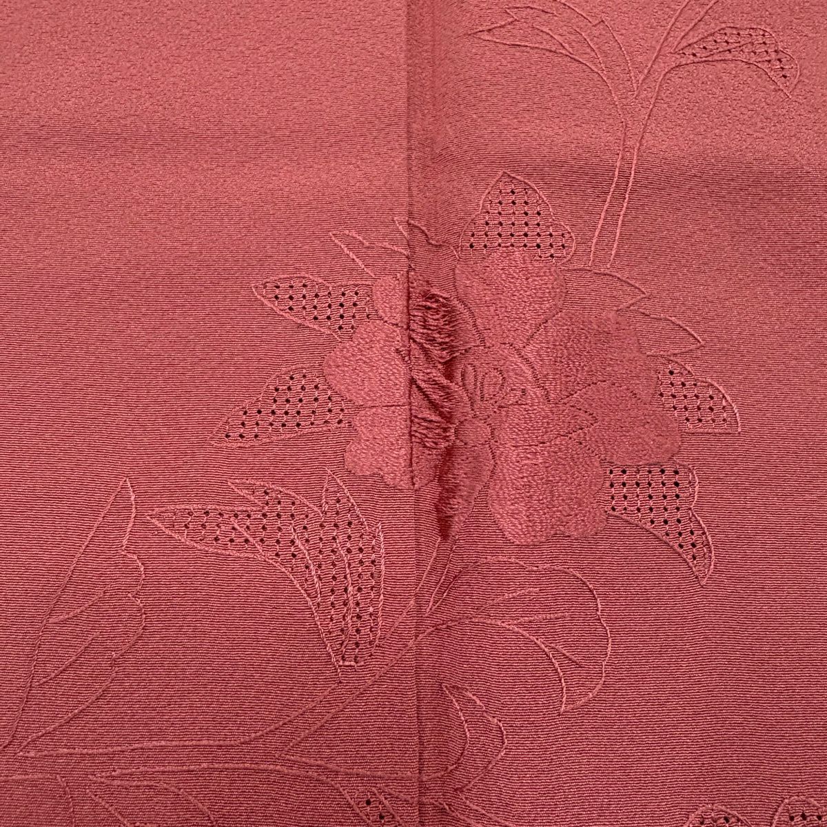 【美品】 付下 身長162cm 袖長67cm M 雙層 草花紋紋 刺繡 粉米色 純蠶絲 優品級