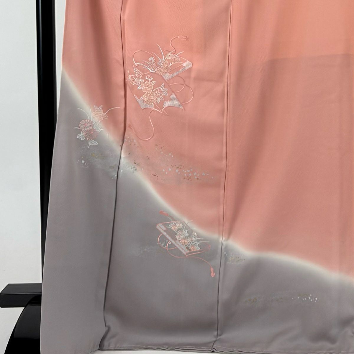 付下 身長171cm 袖長68cm L 雙層 冊子 草花紋紋 刺繡 金銀彩 粉紅 純蠶絲 秀品級 一つ紋