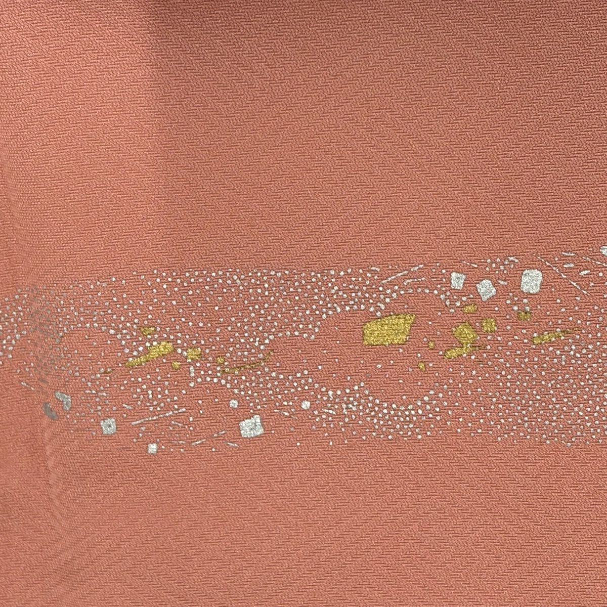 付下 身長171cm 袖長68cm L 雙層 冊子 草花紋紋 刺繡 金銀彩 粉紅 純蠶絲 秀品級 一つ紋