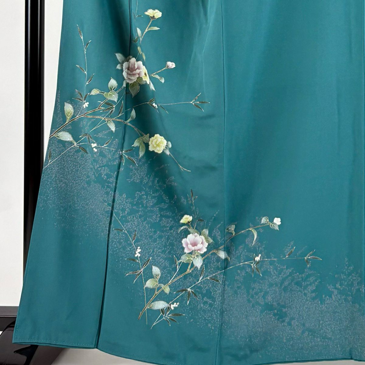 付下 身長163.5cm 袖長67.5cm L 雙層 枝花 金銀彩 綠 純蠶絲 秀品級