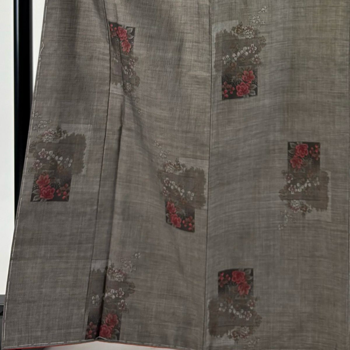 【美品】 紬織 身長166cm 袖長67cm M 雙層 色紙 草花紋紋 焦茶 純蠶絲 秀品級
