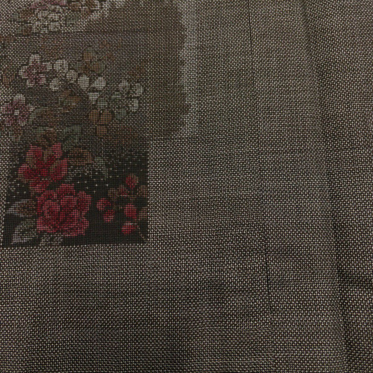 【美品】 紬織 身長166cm 袖長67cm M 雙層 色紙 草花紋紋 焦茶 純蠶絲 秀品級