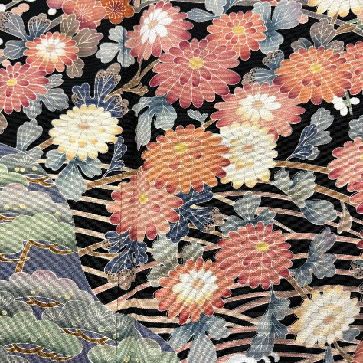 黑留袖禮服 身長156.5cm 袖長66cm M 雙層 附有落款 松樹梅花 菊花 黑 純蠶絲 優品級