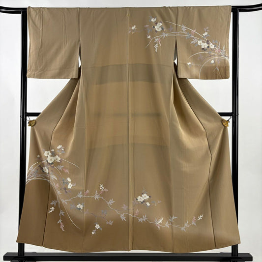 【美品】訪問服 身長154cm 袖長63cm S 雙層 鈴乃屋 椿 漸層 薄茶 純蠶絲 秀品級 一つ紋
