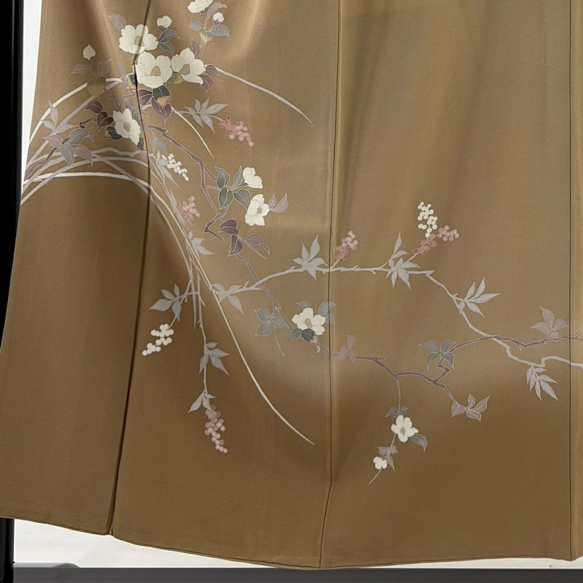 【美品】訪問服 身長154cm 袖長63cm S 雙層 鈴乃屋 椿 漸層 薄茶 純蠶絲 秀品級 一つ紋
