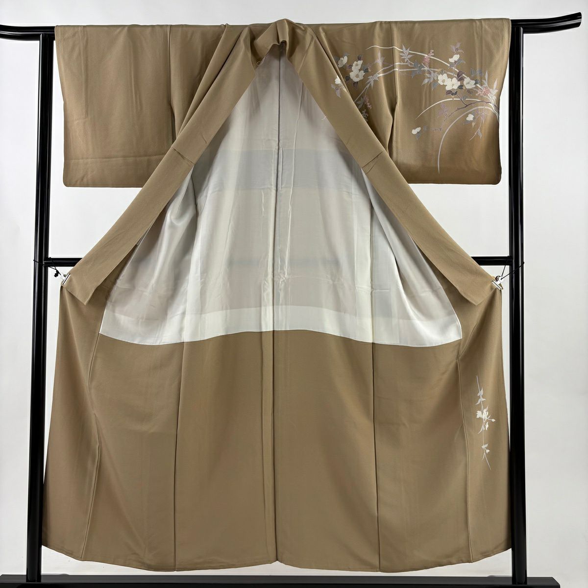 【美品】訪問服 身長154cm 袖長63cm S 雙層 鈴乃屋 椿 漸層 薄茶 純蠶絲 秀品級 一つ紋