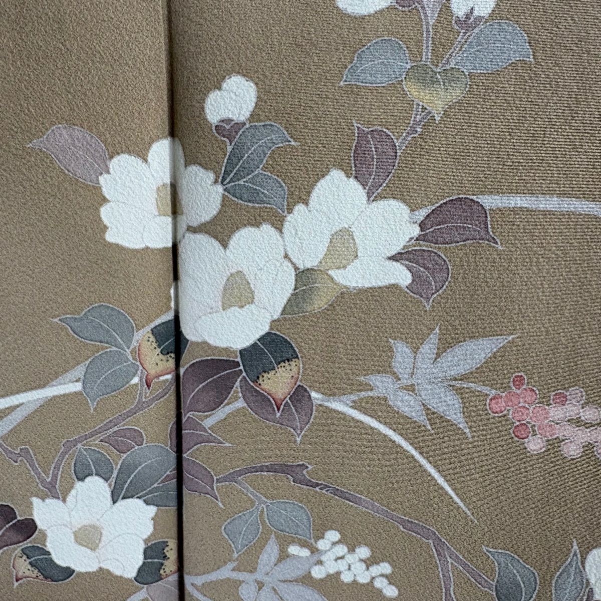 【美品】訪問服 身長154cm 袖長63cm S 雙層 鈴乃屋 椿 漸層 薄茶 純蠶絲 秀品級 一つ紋