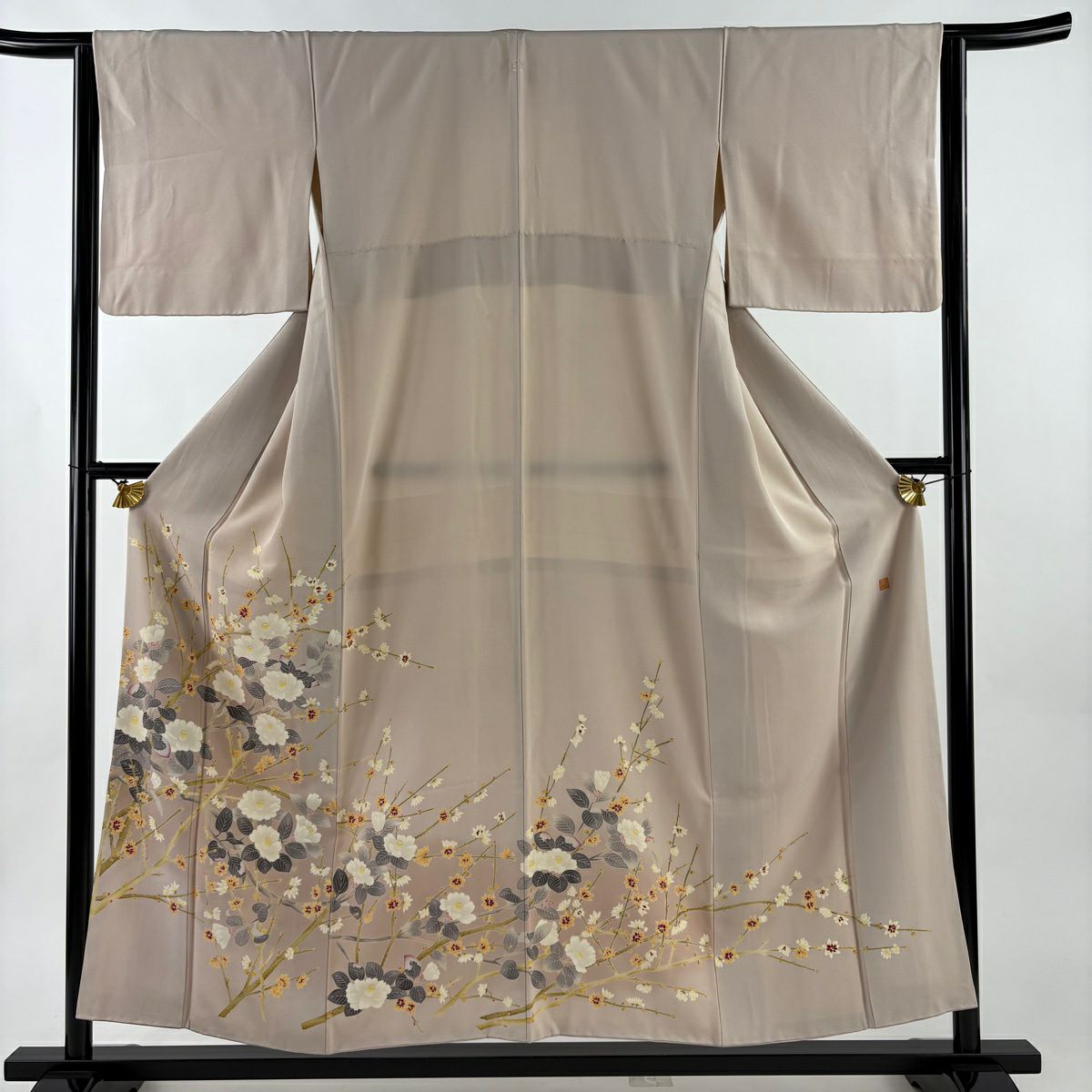 色留袖禮服 身長154cm 袖長64.5cm M 雙層 落款有 椿 漸層 粉米色 純蠶絲 秀品級 一個紋