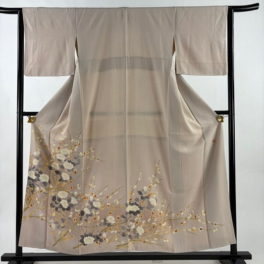 色留袖禮服 身長154cm 袖長64.5cm M 雙層 落款有 椿 漸層 粉米色 純蠶絲 秀品級 一個紋