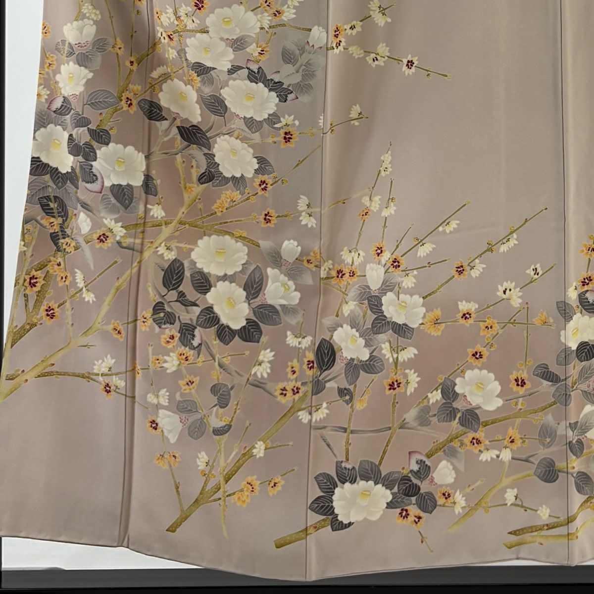 色留袖禮服 身長154cm 袖長64.5cm M 雙層 落款有 椿 漸層 粉米色 純蠶絲 秀品級 一個紋