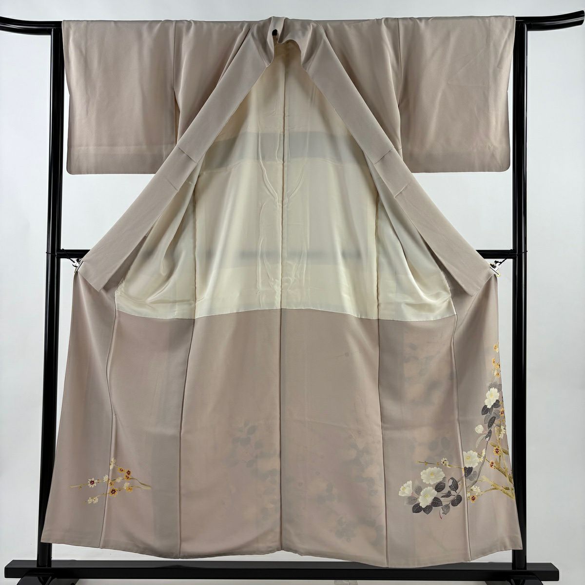 色留袖禮服 身長154cm 袖長64.5cm M 雙層 落款有 椿 漸層 粉米色 純蠶絲 秀品級 一個紋