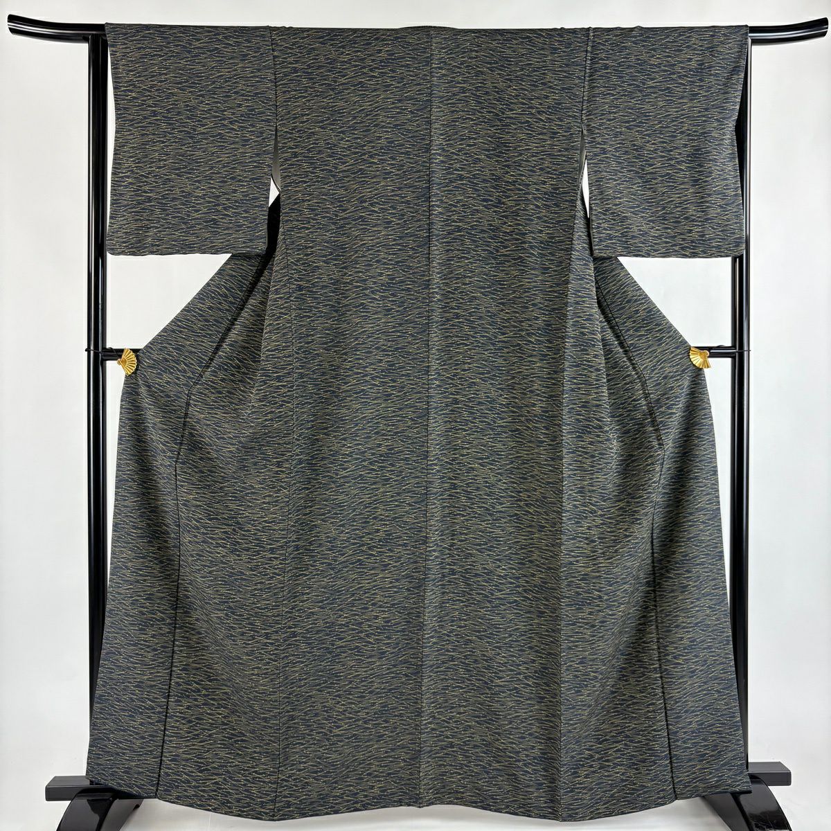【美品】 小紋 身長161.5cm 袖長64cm M 雙層 松樹葉 深藍 純蠶絲 秀品級