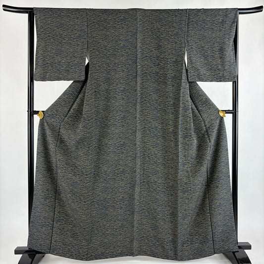 【美品】 小紋 身長161.5cm 袖長64cm M 雙層 松樹葉 深藍 純蠶絲 秀品級