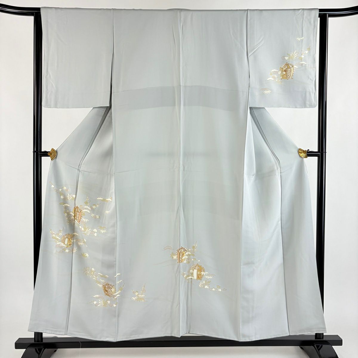 付下 身長154cm 袖長63.5cm S 雙層 香爐 松樹竹子梅花 金銀彩 青灰 純蠶絲 秀品級 一個紋