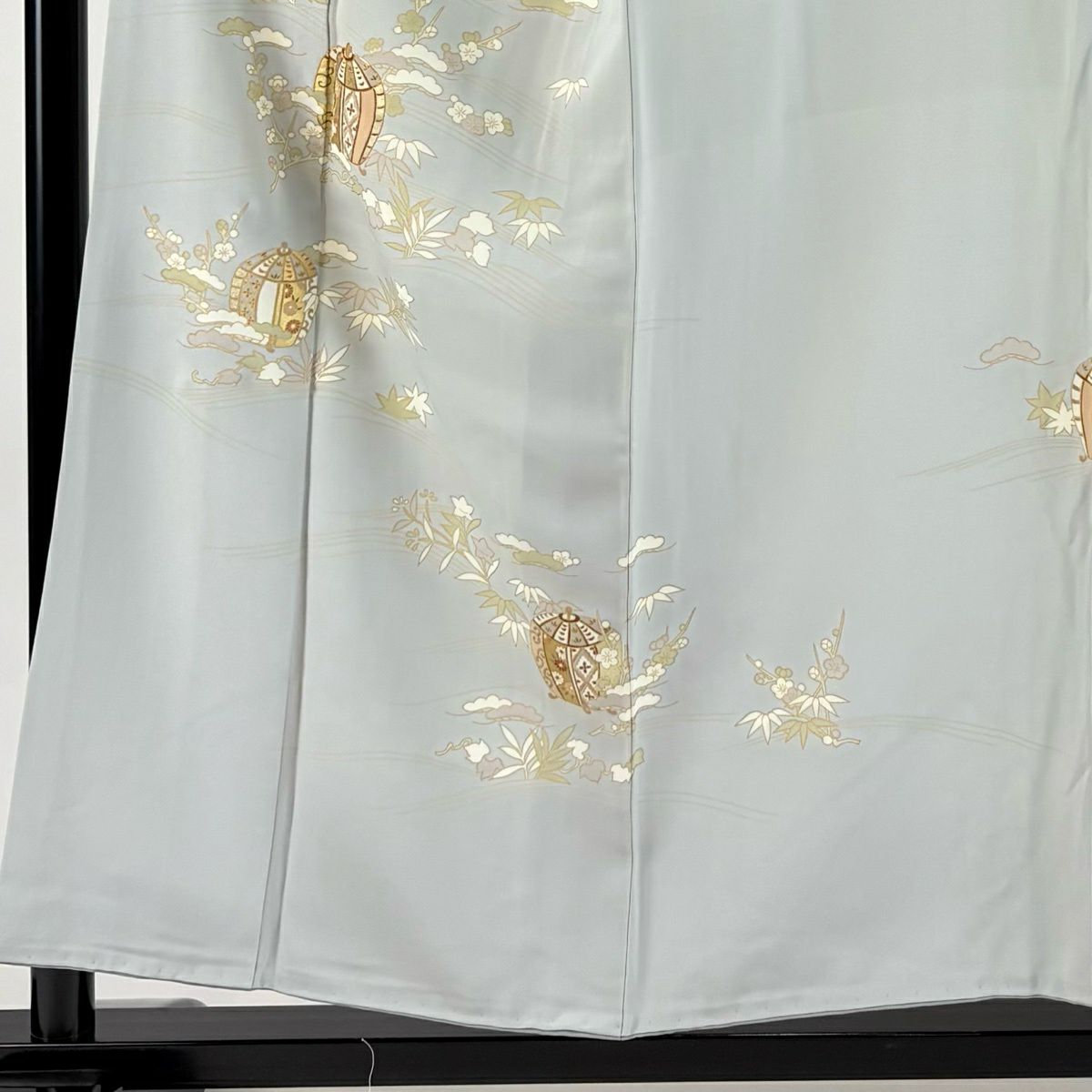 付下 身長154cm 袖長63.5cm S 雙層 香爐 松樹竹子梅花 金銀彩 青灰 純蠶絲 秀品級 一個紋