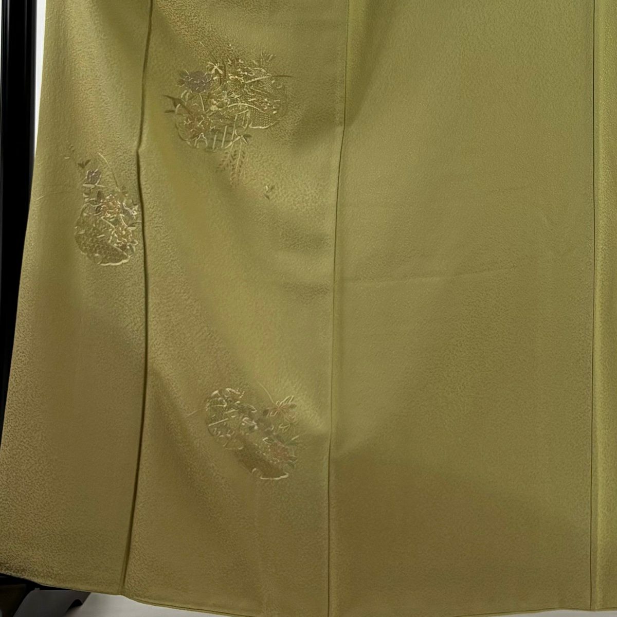 付下 身長164cm 袖長65.5cm M 雙層 雪輪 枝花 刺繡 漸層 黃綠 純蠶絲 優品級