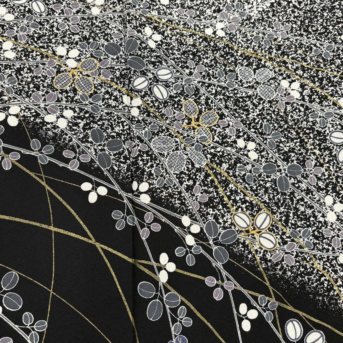 【美品】 付下 身長159.5cm 袖長67.5cm L 雙層 萩 金絲 金銀彩 黑 純蠶絲 優品級