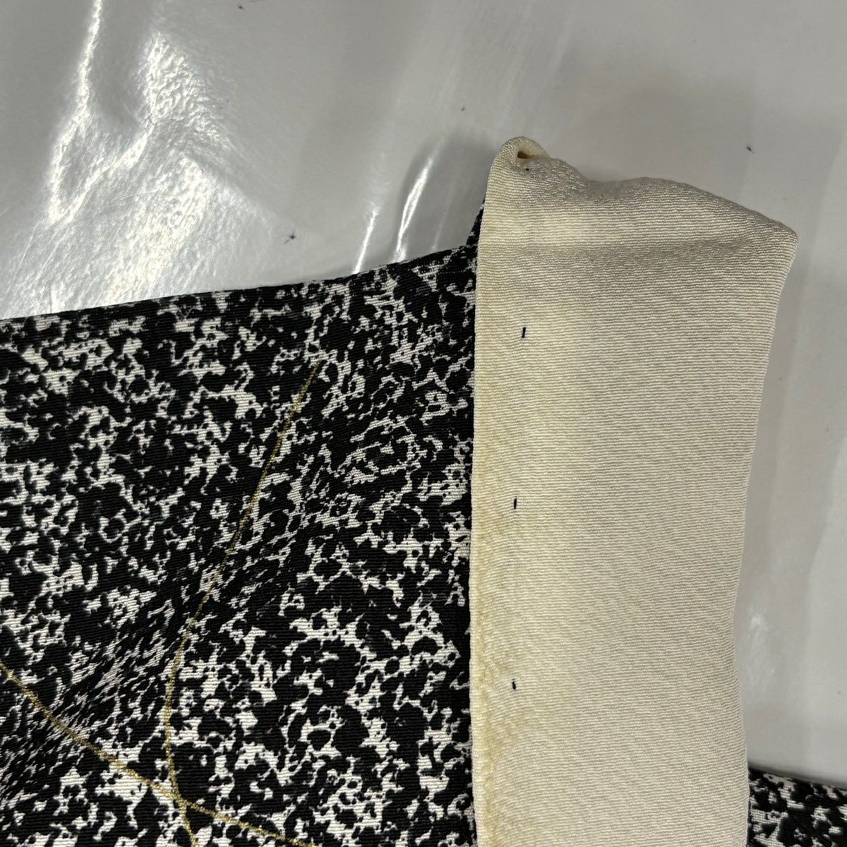 【美品】 付下 身長159.5cm 袖長67.5cm L 雙層 萩 金絲 金銀彩 黑 純蠶絲 優品級