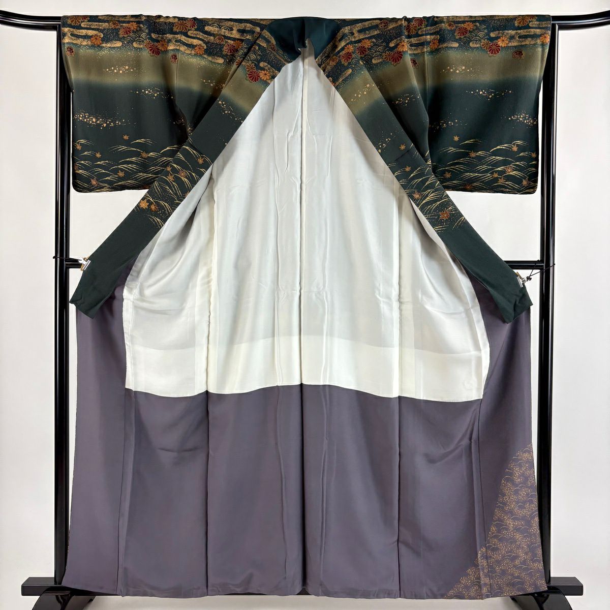 訪問服 身長159cm 袖長64.5cm M 雙層 秋草 ヱ霞 深綠 純蠶絲 秀品級