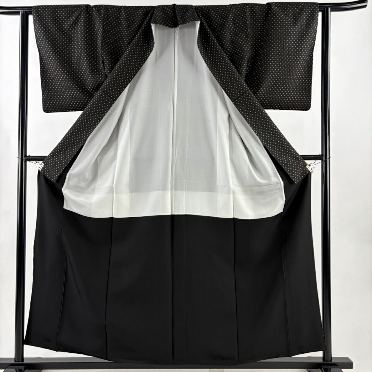 【美品】 紬織 身長159cm 袖長62cm S 雙層 幾何學圖案 墨色 純蠶絲 秀品級