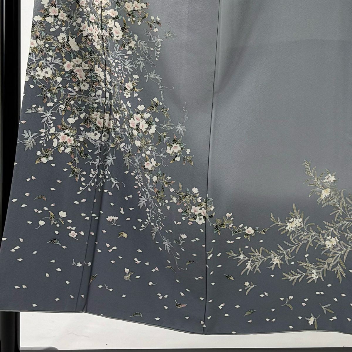 訪問服 身長152cm 袖長63cm S 雙層櫻櫻花瓣暈染青灰色純蠶絲秀品級一つ紋